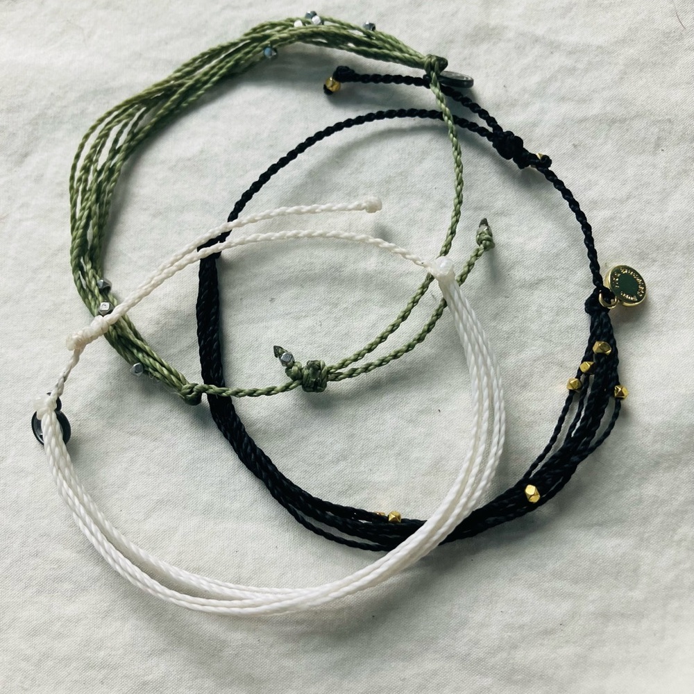 Pura Vida Green, Black, and White Braided Bracelet set